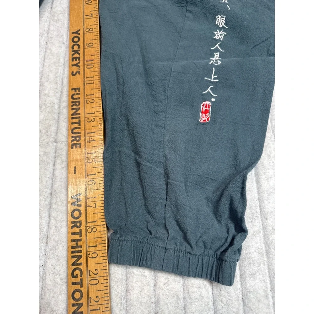 Kidōriman Slate Blue Embroidered Calligraphy Jogger Pants Mens 4XL Relaxed Fit